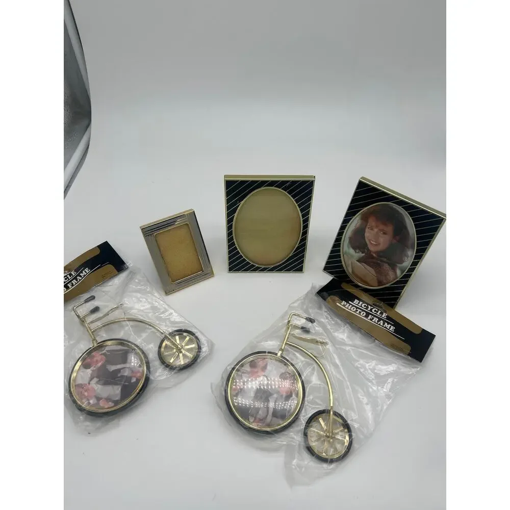 Lot 5 Vintage Picture Frames Incl Bicycle Frames Gold Tone Various Sizes
